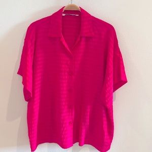 Neon Pink Silk Puckered Texture ‘Seersucker Effect’ Camp Shirt - L